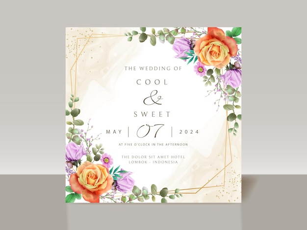 美しい花の水彩画の結婚式の招待カード