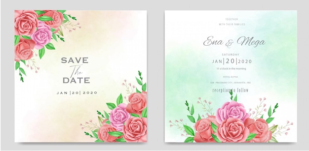 Beautiful floral watercolor wedding invitation template