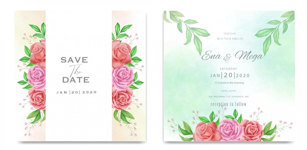 Beautiful floral watercolor wedding invitation template