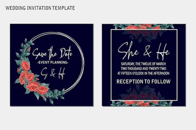 Beautiful floral watercolor wedding invitation template