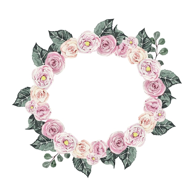 Vector beautiful floral watercolor wreath with roses