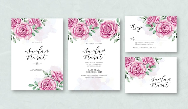 Beautiful Floral Wedding Invitation Card Set Template