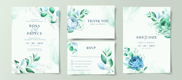 Beautiful floral on wedding invitation card set template