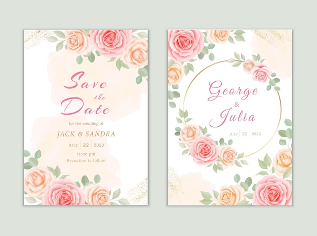 Beautiful floral wedding invitation card template Elegant vector roses cards