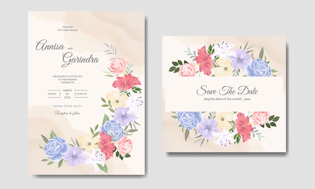 Beautiful floral wedding invitation card template premium