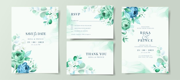 Beautiful floral on wedding invitation card template set