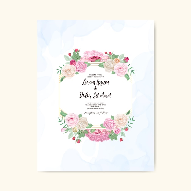 Beautiful floral wedding invitation card and template