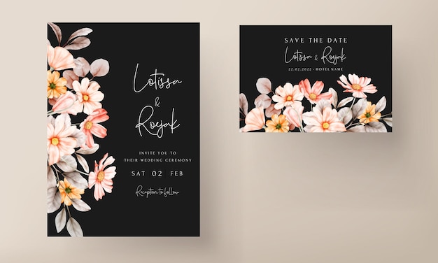 Beautiful floral wedding invitation card with coral color