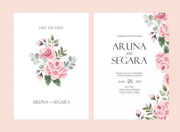 Vector beautiful floral wedding invitation set card template