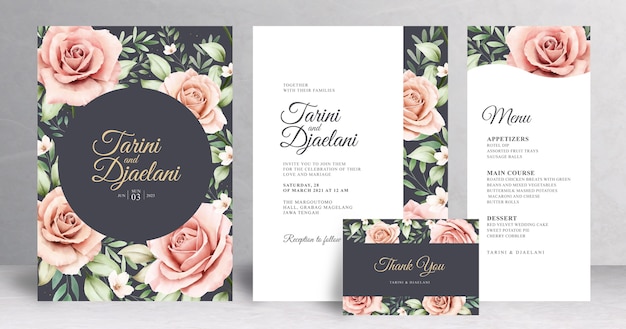 Beautiful floral wedding invitation set template