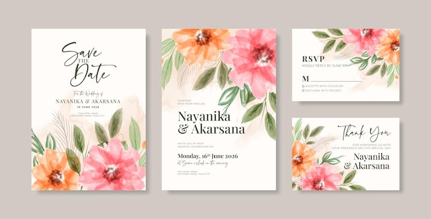 Beautiful floral wedding invitation set