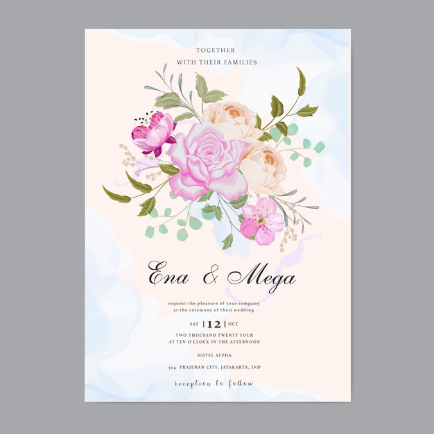 Vector beautiful floral wedding invitation tamplate