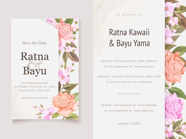 Красивые цветочные свадебные приглашения шаблон дизайна