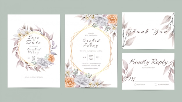 Beautiful floral wedding invitation template set