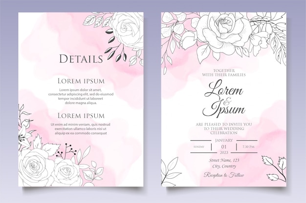 beautiful floral wedding invitation template with hand drawn style