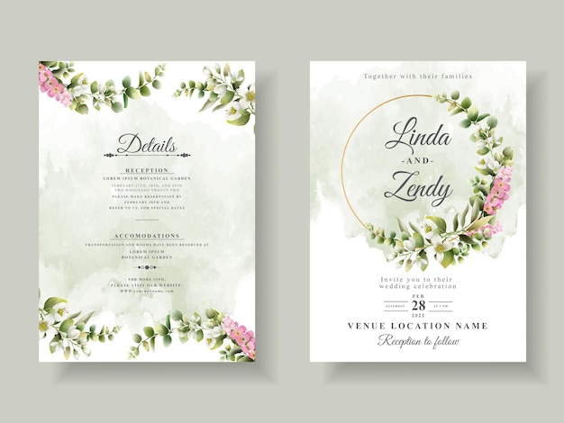 ベクトル 美しい花の結婚式の招待状のテンプレート