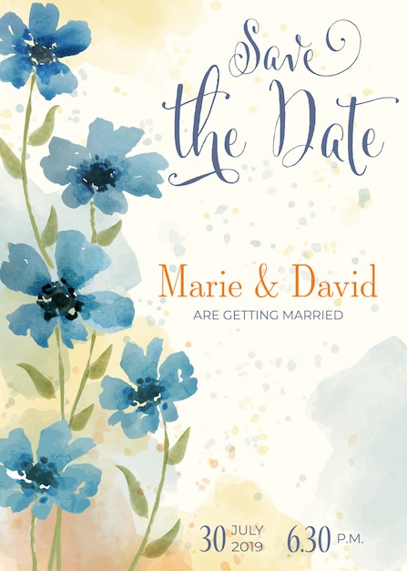 Beautiful floral wedding invitation in watercolor style