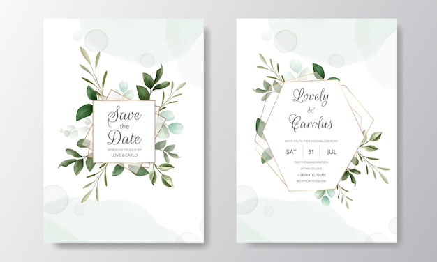 beautiful floral wedding invitation with blooming roses and green leaves