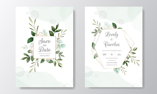 Beautiful floral wedding invitation with blooming roses and green leaves