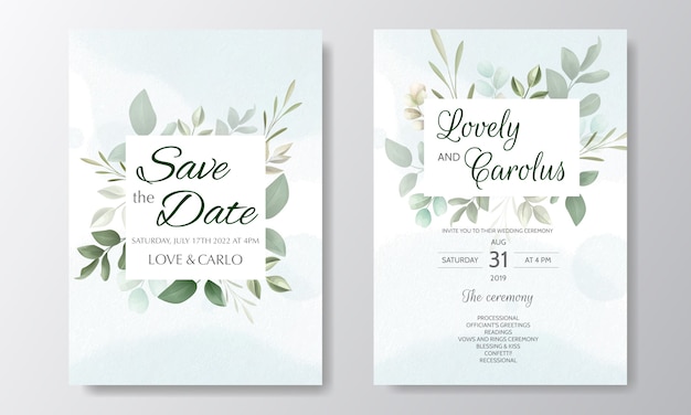 Beautiful Floral Wedding Invitation with Blooming Roses and Green Leaves