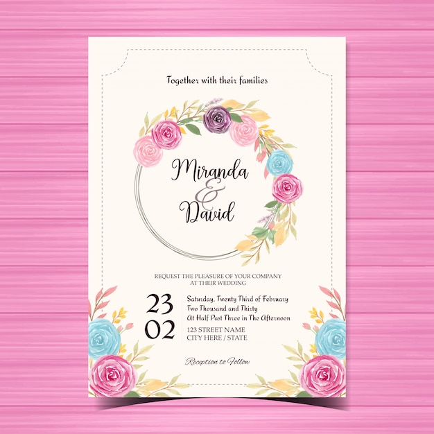 色とりどりの花で美しい花の結婚式の招待状