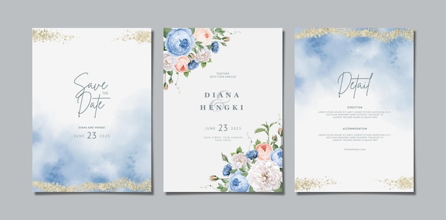 beautiful floral wedding invitation with watercolor