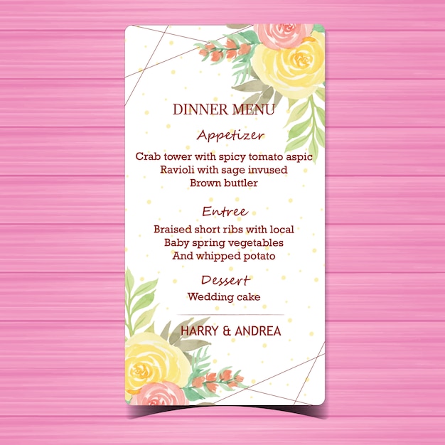 Vector beautiful floral wedding menu card