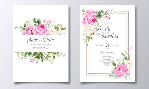 Beautiful floral wreath wedding invitation card template