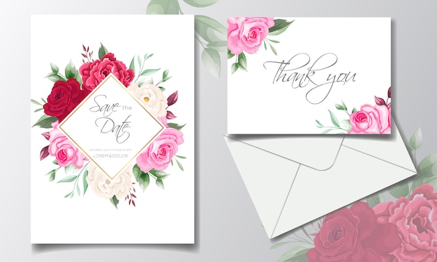 Beautiful floral wreath wedding invitation card template