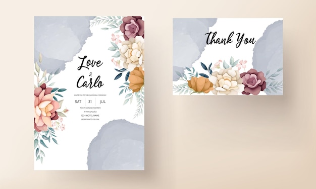 Vector beautiful floral wreath wedding invitation card template