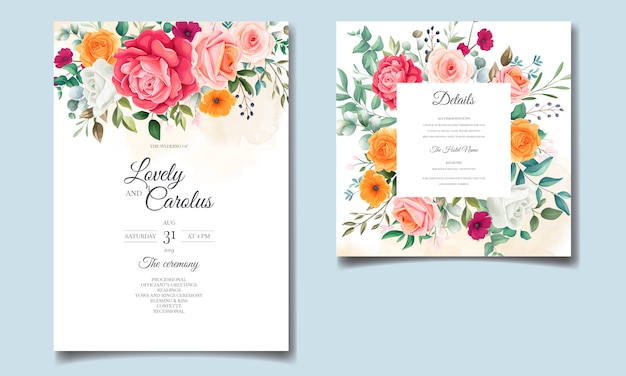 Beautiful floral wreath wedding invitation card template