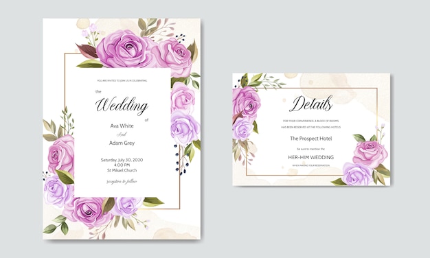 Beautiful floral wreath wedding invitation card template