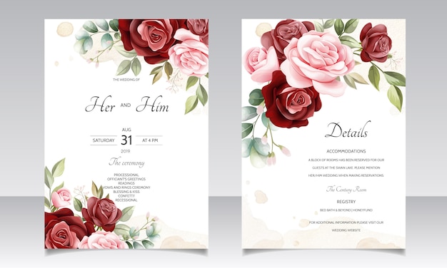 Beautiful floral wreath wedding invitation card template