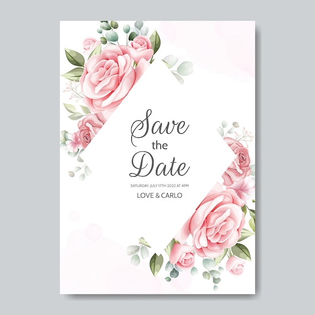 Vector beautiful floral wreath wedding invitation card template