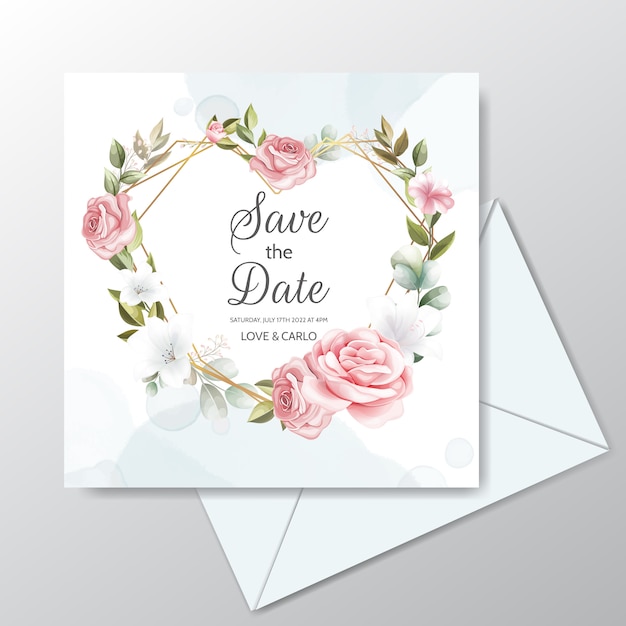 Beautiful Floral Wreath Wedding Invitation Card Template