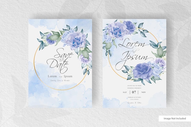 Beautiful floral wreath with watercolor splash wedding invitation card template