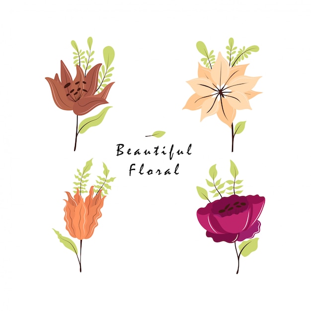 Vector beautiful florals with green leaves