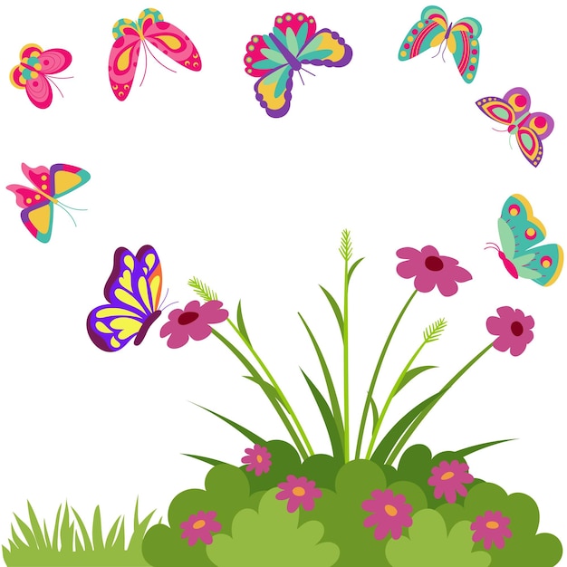Вектор Красивые иллюстрации цветов и бабочек