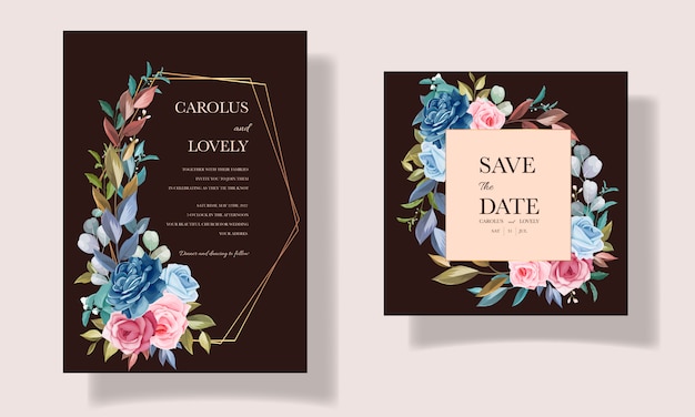 美しい花と葉の招待カードセット