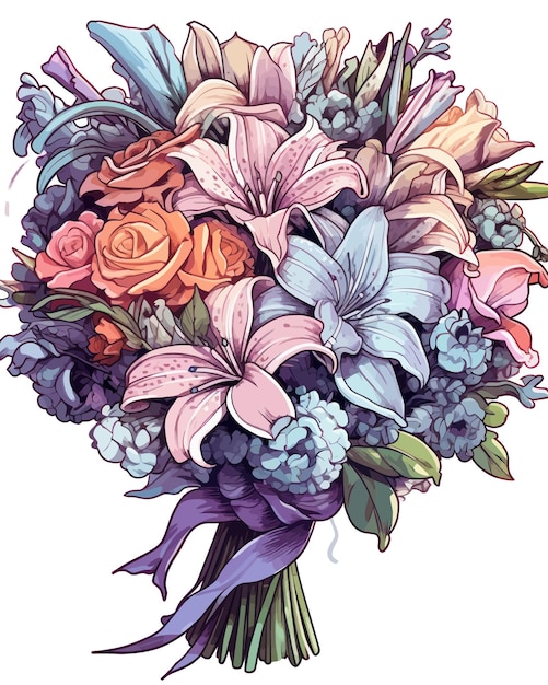 Vector beautiful flower bouquet vector illustration of colorful bouquet of different flowers