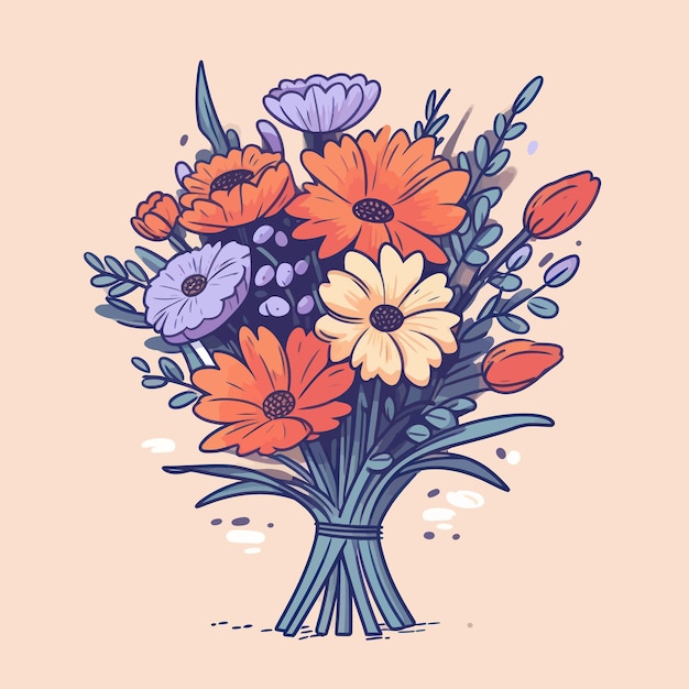 Vector beautiful flower bouquet vector illustration of colorful bouquet of different flowers