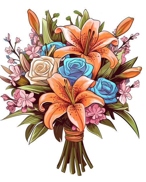 Vettore bellissimo bouquet di fiori illustrazione vettoriale di bouquet colorato di fiori diversi