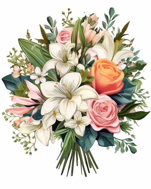 Vettore bellissimo bouquet di fiori illustrazione vettoriale di bouquet colorato di fiori diversi