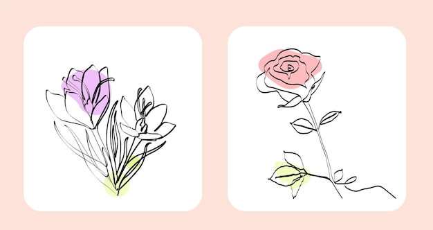 Vector beautiful flower bundle hand drawn one line art illustration vector drawing design