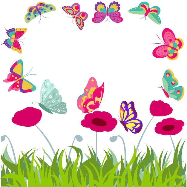 Vettore bellissime illustrazioni di fiori e farfalle
