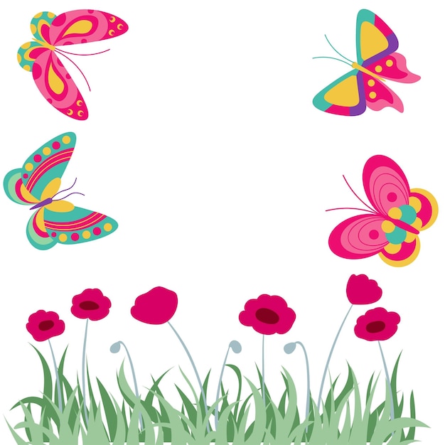 Vector beautiful flower and butterfly illustrations