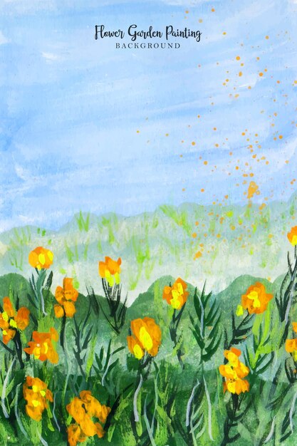 Vector a beautiful flower garden and blue sky landscape painting