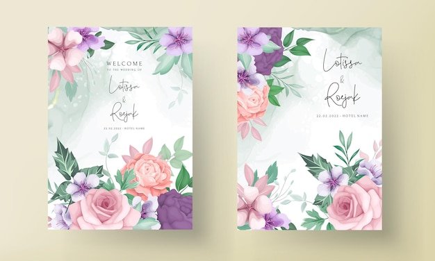 beautiful flower hand drawing wedding invitation template