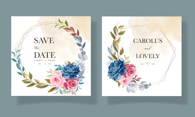 Beautiful flower and leaves invitation card set