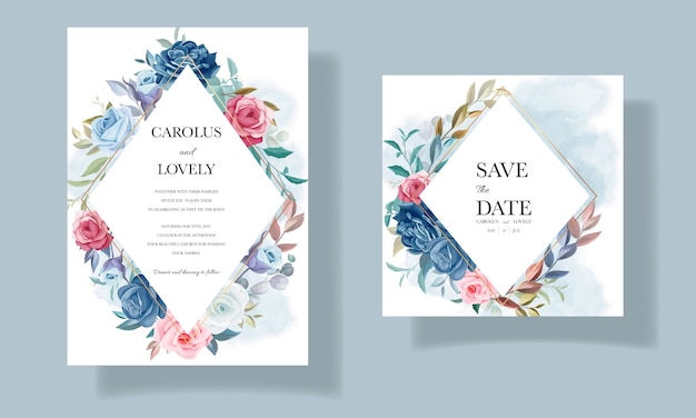 Beautiful flower and leaves invitation card set